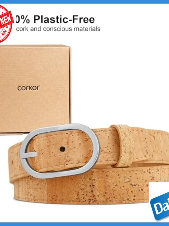 Slim Vegan Cork Belt with Nickel-Free Buckle for Dresses and Jeans